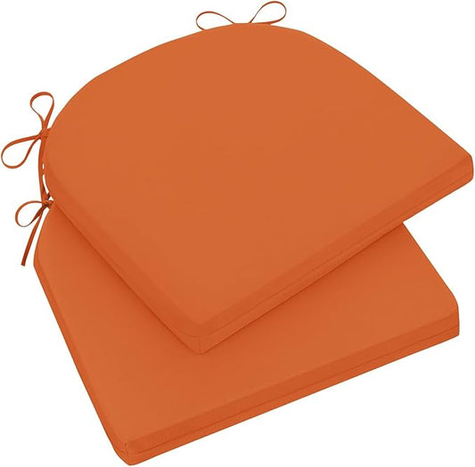 Wellsin Outdoor Chair Cushions for Patio Furniture, 3-Year Color Fastness Patio Chair Cushions Set of 2, Water Resistant Round Corner Outdoor Seat Cushions 17"X16"X2", Orange