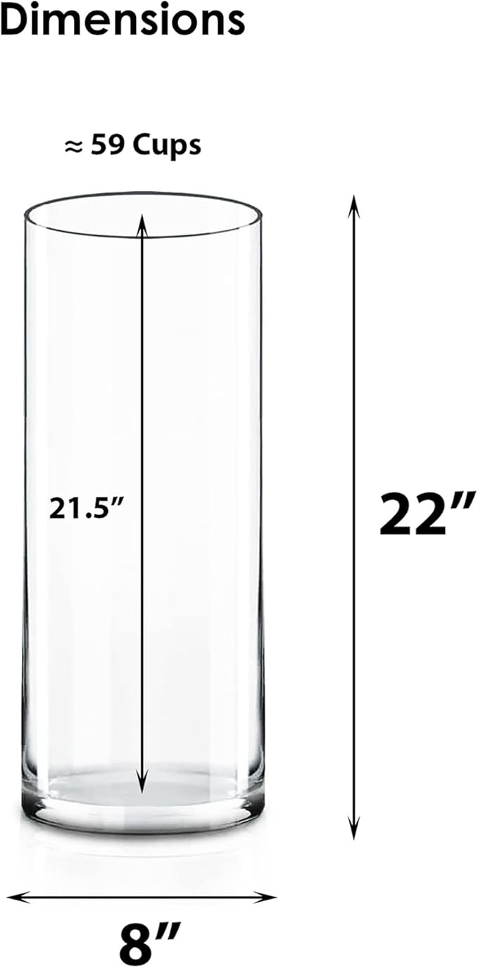 CYS Excel Large Glass Cylinder Vase (H:22" D:8") Flower Vase Centerpieces Hurricane Floating Pillar Candle Holder Terrarium Planter