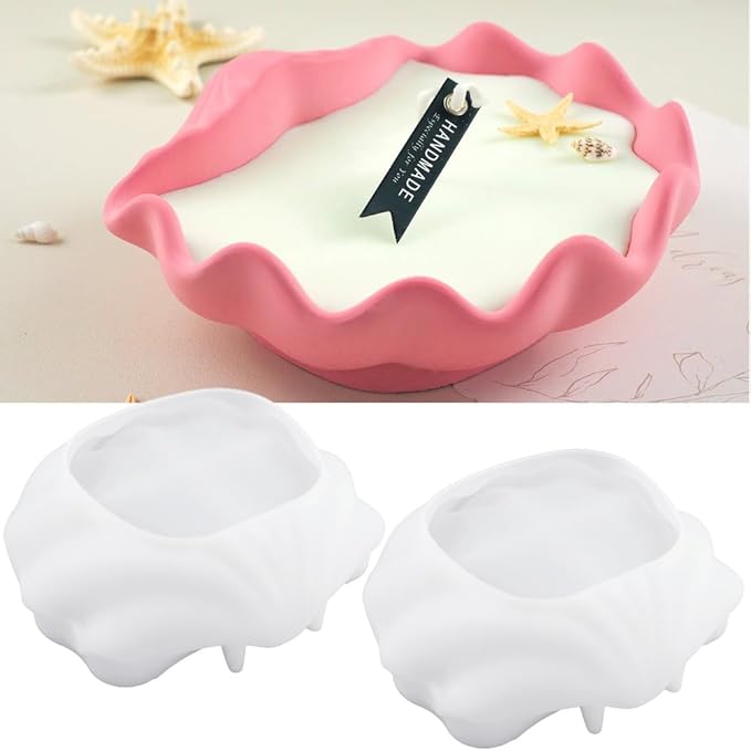 2 Pack 6.5 Inch Large Seashell Silicone Molds, Conch Candle Containers Mold, Handmade Storage Tray Resin Sea Snail Mould, Clam Shells Concrete Succulent Planter Mold