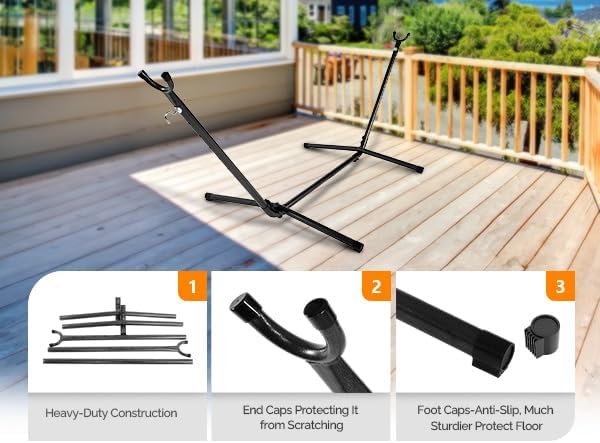 ONCLOUD 9FT Steel Hammock Stand Only, Heavy Duty Hammock Rack with Storage Bag, Portable Hammock Frame for Outdoor Patio, Garden, Courtyard, Balcony or Indoor (450LBS, Black)