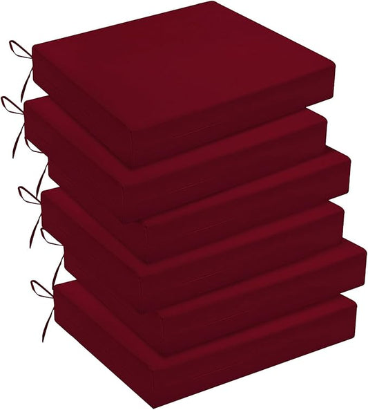 downluxe Outdoor Chair Cushions Set of 6 for Patio Furniture, Water-Resistant Square Corner Patio Chair Cushions with Ties, High Density Foam Outdoor Seat Cushion, 18.5" X 16" X 3", Burgundy