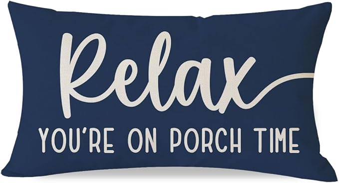 PANDICORN Decorative Throw Pillow Covers 12x20 Inch Relax Porch Time Blue Outdoor Rustic Farmhouse Decorations Lumbar Pillow Decorative Throw Pillows Cases Cushion Covers for Porch Couch Sofa Decor