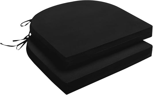 downluxe Outdoor Chair Cushions Set of 2 for Patio Furniture, Water-Resistant Patio Chair Cushions with Ties, High Density Foam Outdoor Seat Cushion, 17" X 16" X 2", Black