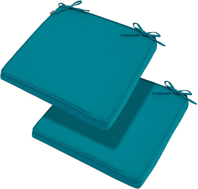 Magpie Fabrics Indoor Outdoor Waterproof Square Chair Cushion, 18" x 18" x 2.5", 2 Pack, Water Resistant Seat Cushions, for Patio Garden Office, Teal