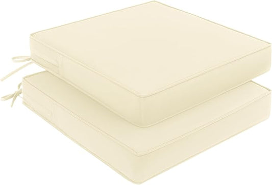 Pauwer Outdoor Chair Cushions Set of 2, Waterproof Outdoor Cushions for Patio Furniture, High Resilience Foam Seat Cushion with Ties for Outdoor Patio Garden Sofa, 19 x 19 x 3 Inch, Beige