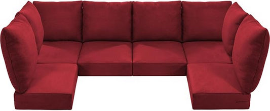 Luxury 24x24x6 Outdoor Seat Cushions for 6-Seat Sectional Sofa Set of 6 - Water-Repellent 14-Piece Patio Cushion Set for Outside Rattan Wicker Loveseat Chair L-Shape Couch - Red/Classic