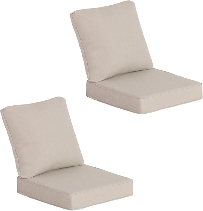 23.5"x25" Outdoor Deep Seat Patio Cushions Set of 2, Deep Seat Bottom Resilient Foam Filling Water-Resistant Stain-Resistant UV Resistant Weather Resistant with YKK Zippers,Putty