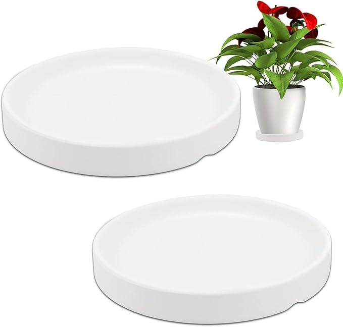 Round 4 Inch Ceramic Plant Saucer Drip Tray Set of 2 for Indoor Small Flower Pots Home Garden Outdoor Flower Plant Pot,White Saucers