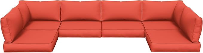 UDPATIO Replacement Cushions for Outdoor Furniture, 14 Piece Water-Repellent Cushions for 6 Seat Sectional Sofa, Orange Red