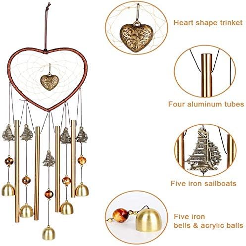 Bwinka Unique Sweet Heart Dream Catcher Wind Chimes Brass Bell for Outdoor Garden Home Hanging Decoration…