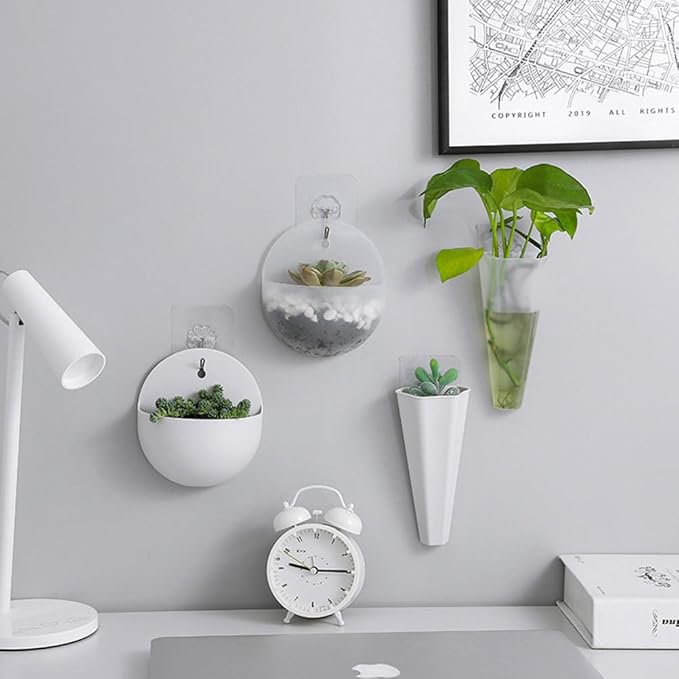 Yardwe Hanging Flower Pot 9Pcs Set White Plastic Wall Planters for Indoor and Outdoor Garden Decor Hydroponic and Trailing Compatible