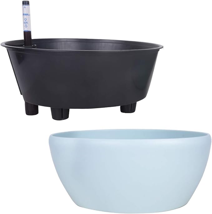 Vencer 11 Inch Plastic Round Self Watering Planter,Water Indicator,Modern Decorative Planter Pot for All House Plants Flowers, Herbs, Vegetables, Tropical,Ice Blue,VF-048B