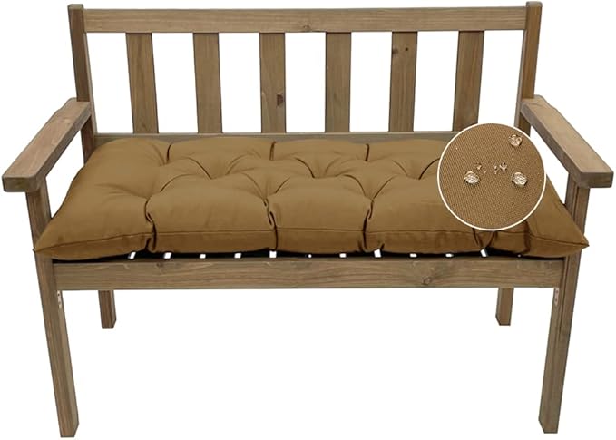 Outdoor Bench Cushion, Waterproof Swing Cushion Bench Seat Cushion, Swing Chair Replacement Seat Pads Cushion Pillow for Lounger Garden Furniture Patio Metal Wooden Bench (Light Brown, 59x20in)