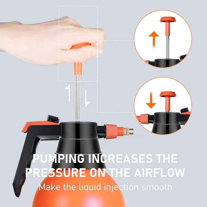 1 Pcs Garden Pump Sprayer, 0.5Gallon/68oz Hand-held Lawn Pressure Orange Spray Bottle with Adjustable Nozzle (FKM Gasket Update)