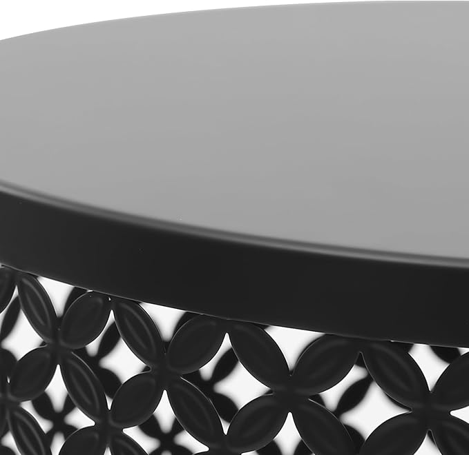 2PCS Outdoor Side Table, Heavy Duty Metal Frame Side Table Decorative Garden Stool Modern End Table Round Coffee Table for Patio Gardens Balconies Cafes (Black)