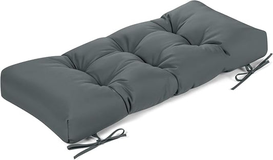 ROFIELTY Outdoor Bench Cushion, Waterproof/Sun-Proof Fabric, Tufted Bench Cushion with 2 Ties, Suitable for Outdoor Garden Bench/Swing/Indoor Furniture (Dark Gray, 36×14×4)