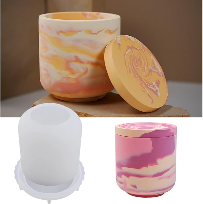Cup Shape Candle Jar Silicone Mold with Lid, Handmade Storage Bowl Resin Mould, Flower Pot Vase Concrete, DIY Plaster Cast Cement Rings Jewelry Storage Box Mold (High Matte)