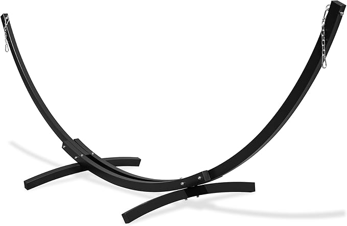 Lazy Daze Hammocks 12 Ft Heavy Duty Steel Arc Hammock Stand with Carabiner and Chain, 2 Person Weather-Resistant Curved Stand for Outside, Backyard, Patio, 500 Lbs Capacity, Black