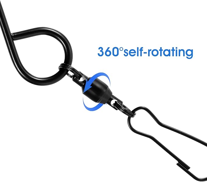 12 Pack Swivel Hooks Clip Spiral Hanging Chain Hook 360 Degree Dual Windsock Clip for Hanging Bird Feeder House Planters Basket Birdbath Wind Spinner Chimes Crystal Twisters Party Supply(black)