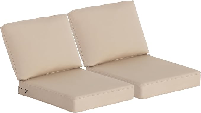 Sunbrella Outdoor Patio Chair Cushions Set, 24x27.5 Inch Outdoor Deep Seat Cushions Set of 2,Water-Resistant,Piped Edges & YKK Hidden Zipper,Sunbrella Canvas Antique Beige