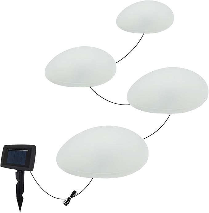 SUNNYPARK Solar Garden Lights Outdoor Set of 4 Plastic Pebble Shape Decorative Rock Lights Waterproof - Cool White