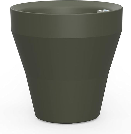 Crescent Garden TruDrop Rim Modern Self Watering Planter with Water Level Indicator, Indoor/Outdoor Weather-Safe Round Plant Pot, Grow Healthy Plants & Flowers - 26" W (Olive)