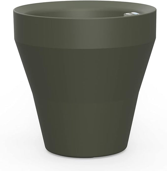 Crescent Garden TruDrop Rim Modern Self Watering Planter with Water Level Indicator, Indoor/Outdoor Weather-Safe Round Plant Pot, Grow Healthy Plants & Flowers - 18" W (Olive)