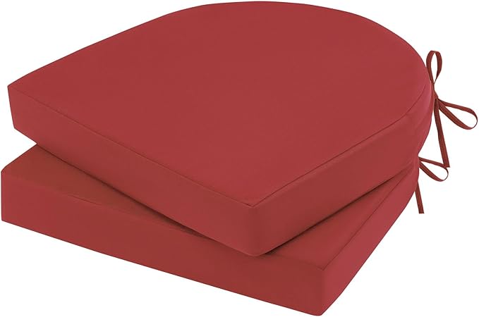 Topotdor Outdoor Chair Cushions Set of 2, 19"x19"x3" Waterproof Patio Chair Cushions for Outdoor Furniture, Round Corner Outdoor Seat Cushions Color Fastness Chair Pads with Ties, Bright Red