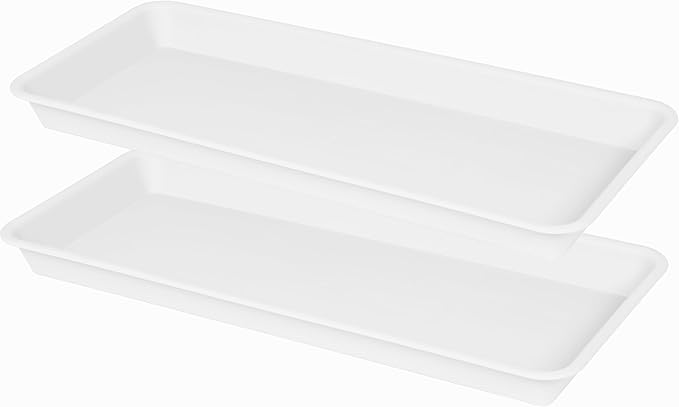 2 Pack Plastic Plant Saucer, Rectangular, Indoors Outdoor, Water Drip Tray for Planter, Windowsill (6 X 11 Inch, Creamy White)