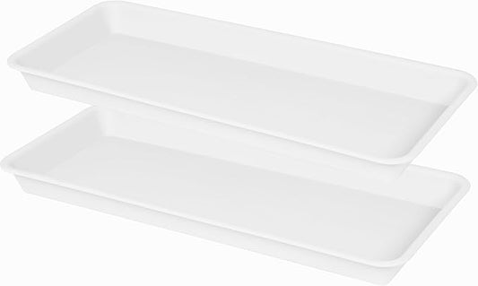 2 Pack Plastic Plant Saucer, Rectangular, Indoors Outdoor, Water Drip Tray for Planter, Windowsill (6 X 11 Inch, Creamy White)