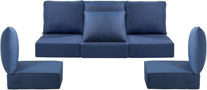 Luxury 24x24x6 Outdoor Cushions for 5-Seat Sectional Sofa Set of 5 - Water-Repellent 11-Piece Patio Cushion Set for Outside Rattan Wicker Loveseat Chair L-Shape Couch - Navy Blue/Classic