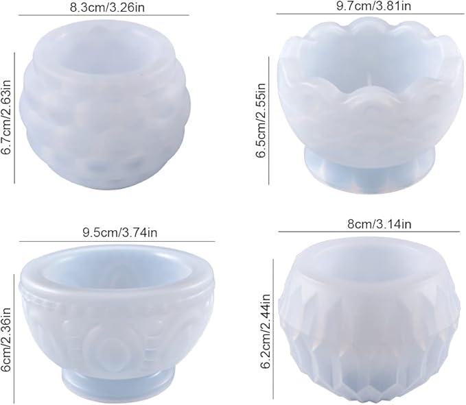 4PCS Tealight Candle Holder Resin Molds Succulent Planter Silicone Molds for Resin Epoxy Casting Mold for DIY Candlestick Jewelry Box Flower Pot Wedding Home Table Decor