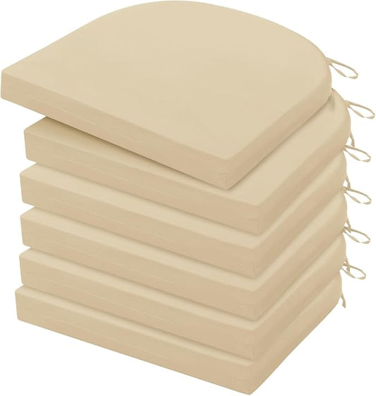 HARBOREST Outdoor Chair Cushions Set of 6, Water Resistant Patio Chair Cushions with Ties, Outdoor Seat Cushions for Patio Furniture, 17"x16"x2", Beige