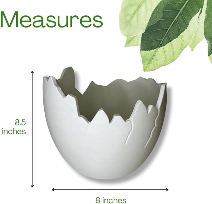 Chatelet Dinosaur Egg Shell Planter | Unique Dinosaur Tabletop Indoor or Outdoor Planter Pot | Flowers, Succulents, or Vegetable Pot | Made in USA (Large White)