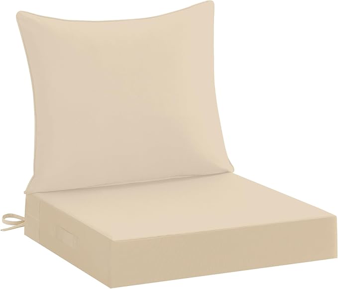 downluxe 19x19 Outdoor Chair Cushions, Waterproof Fade Resistant Patio Furniture Cushions with Handle & Removable Cover, Deep Seat Outdoor Cushions for Sofa, Couch and Patio Chairs, Beige