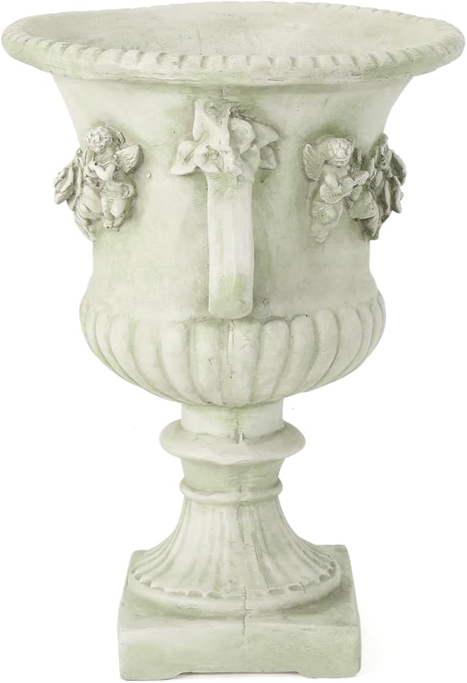 17.3" W x 24" H White Magnesium Oxide Planter Pot - Ideal for Backyard, Patio, Garden Decor