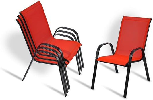 Stackable Outdoor Patio Dining Chairs with Backrest/Armrests for Lawn Garden Balcony Deck Camping-Set of 2 Or 4 (4, red)