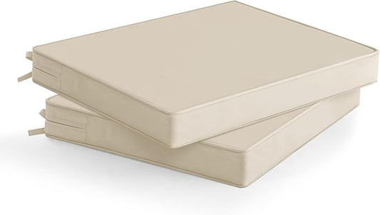 Outdoor Chair Cushions Set of 2: Waterproof & Fade Resistant Seat Cushion for Patio Furniture - 19 x 19 x 2 Inch Chair Pads with Ties and Hidden Zipper - Patio Chair Cushion Replacement, Beige