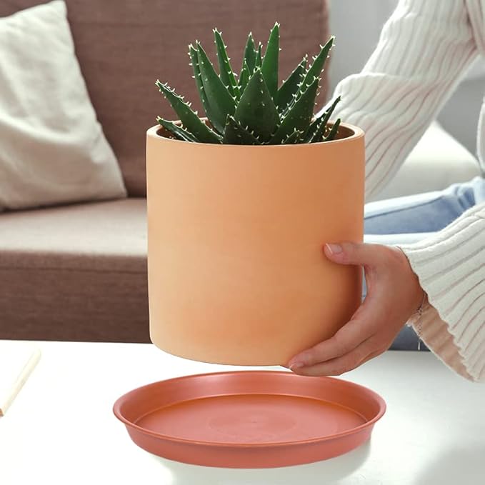 6 Pack of 8 inch Plant Saucer, Heavy Duty Plastic Plant Drip Trays 8" Round, Plant Dishes Saucer, Flower Plant Water Trays for Indoors, Plate for Planter 7-9" (8 inch, Terracotta)
