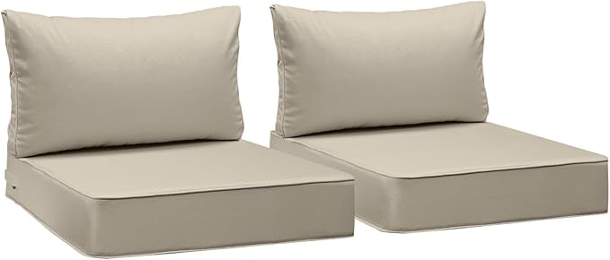 AAAAAcessories Outdoor Seat Cushions for Chairs, Fade-Resistant, Waterproof Patio Furniture Replacement Cushions, 24" x 24" x 5" + 24" x 13.5", Set of 2, Beige