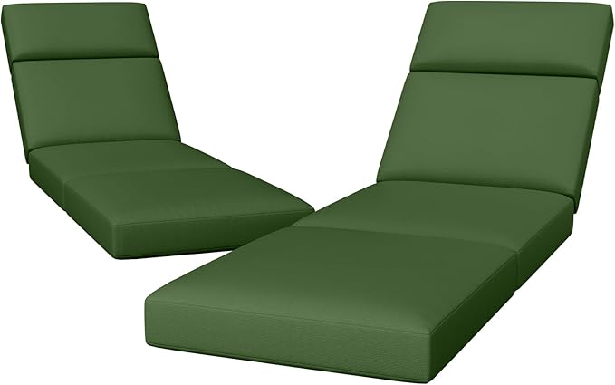2 Pcs Chaise Lounge Cushions Outdoor, 72 x 21 x 4 Inch Lounge Chair Cushions for Outdoor Furniture - Waterproof Lounge Patio Replacement Cushion, 4In Fade-Resistant ThickPatio Chaise Lounge Cushion