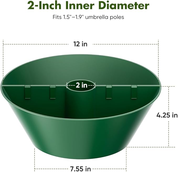 Koutemie 2-in-1 Umbrella Planter for Patio Table & Pole, Half Round Flower Planters Pots with Umbrella Hole Fits Poles Up to 2” Diameter, PVC Post Planter Wrap Around Umbrella for Garden, Green