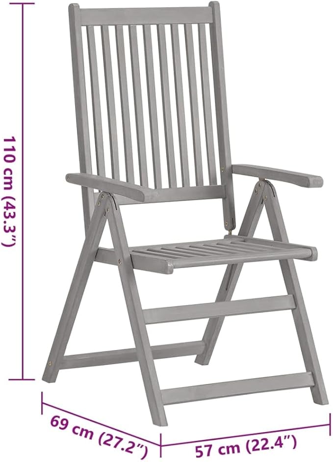Garden Reclining Chairs 3 pcs with Cushions Solid Acacia Wood