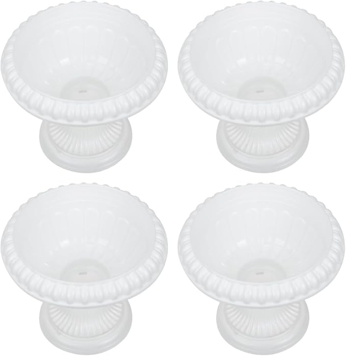 PRETYZOOM Mini Roman Flower Pots 4 Pack White Decorative Pedestal Planters for Wedding Centerpieces Party and Home Garden Decor 6.29X5.51 Inches