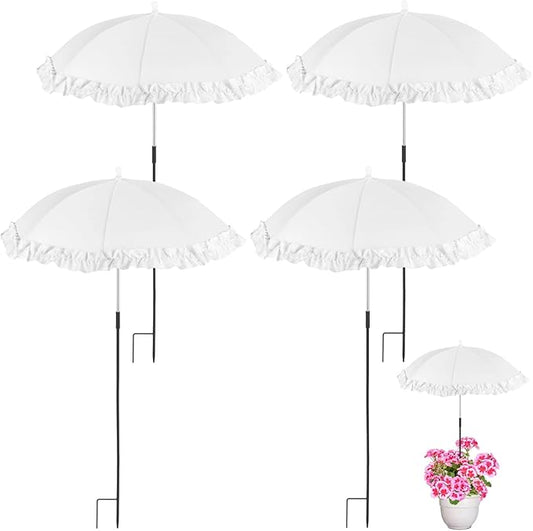4 PCS Plant Shade Umbrellas, Outdoor Garden Sun Protection Umbrella, Silver-Coated Polyester & Metal Ribs, 2-Leg Ground Spike Umbrella for Potted Plants & Flower Beds