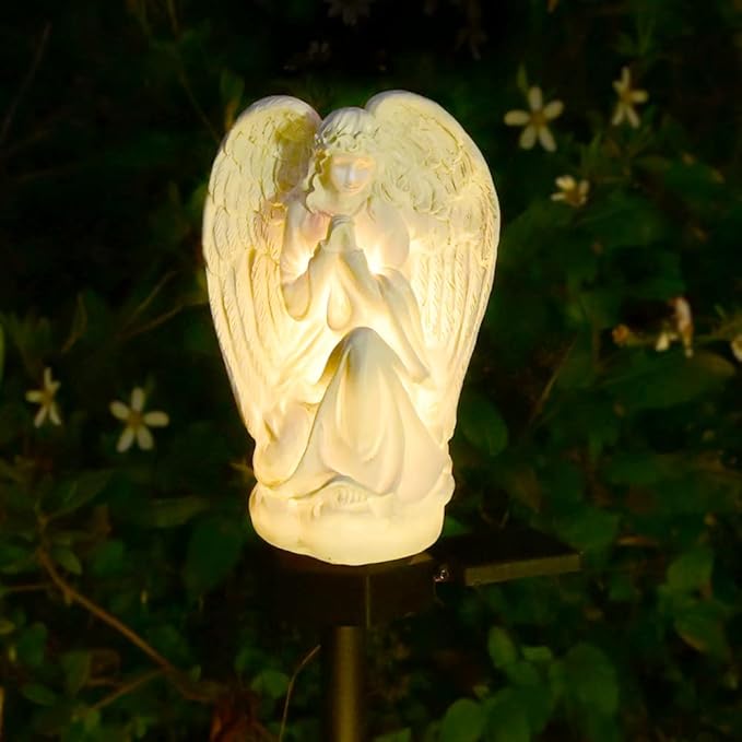Guardian Angel Garden Decor Solar Light Outdoor Yard Statues Outside Decorative Mom Dad Grave Decorations for Cemetery Mother Memorial Gifts Lighted Figurines Christmas