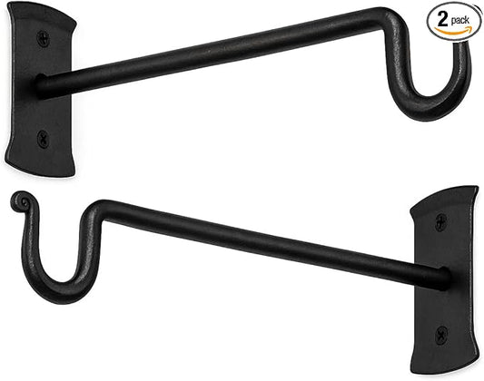 RTZEN Plant Hangers Indoor or Outdoor - Wrought Iron Metal Hanger Indoor Hook - Heavy Duty Wall Bracket Hooks for Hanging Plants Baskets Lanterns Wind Chimes - 2 Pack (Black Shepherds Hooks 10")