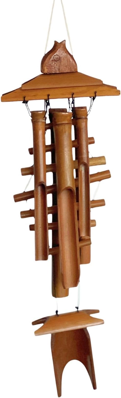 Bellaa 26416 Fish Wind Chimes for Outside, Bamboo, Wood, Brown, 30 Inch, Tuned, Relaxing Sound, Country Style, Handmade, Windchime Outdoor, Garden, Patio, Decor