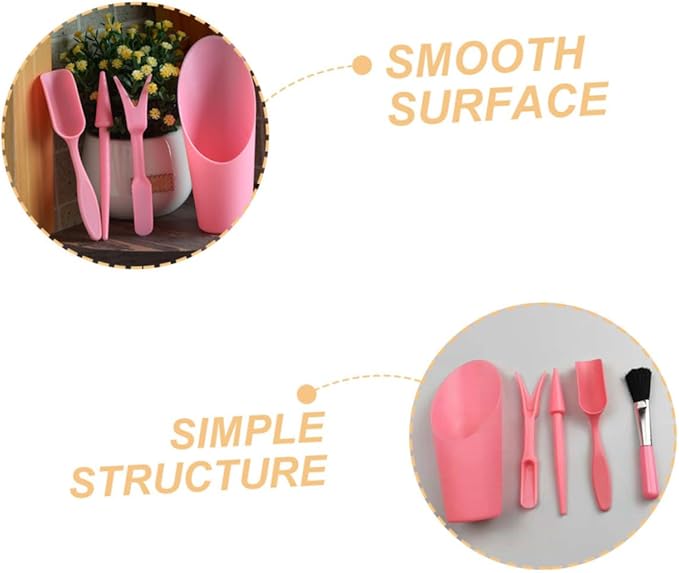 Succulent Planting Gardening Hand Tool Set with Transplanting Spade, Soil Scoop, Cleaning Brush, and Cultivator for Bonsai and Flowerpot Care, Pink Gardening Accessories Kit