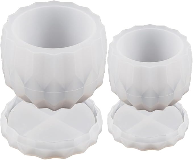 2-Pack Silicone Planter Mold - Easy Demold Sturdy Silicone w/Bottom Bracket (Stable+Drain) for DIY Succulent Pots, Storage Containers, Candle Holders